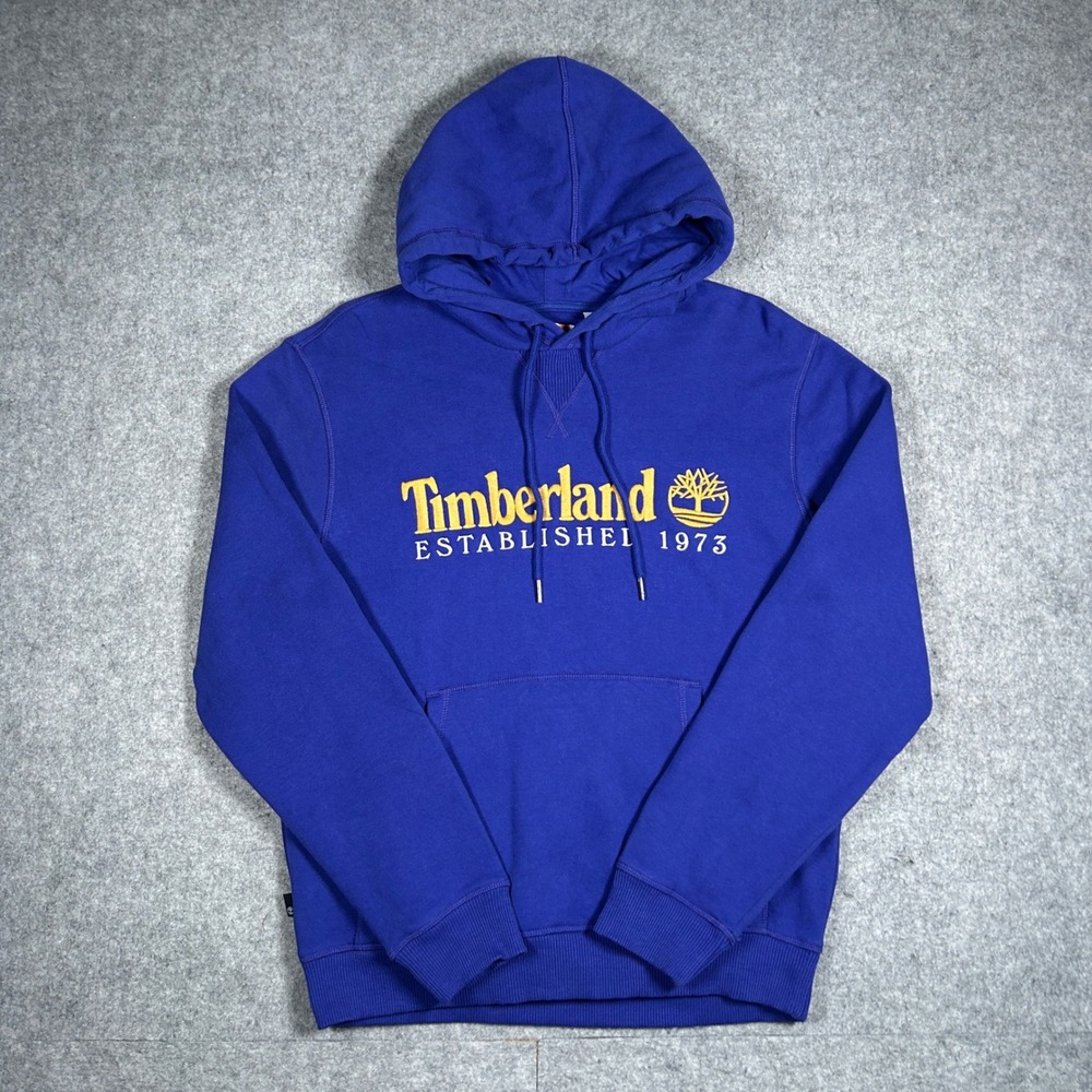 Timberland Hoodie Mens Small purple Graphic Logo Pullover Sweatshirt 50th anniv.